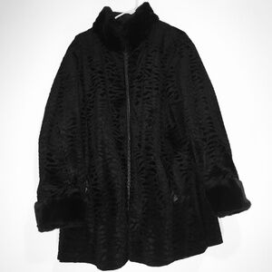 Vintage Y2K Giacca Black Reversible Jacket Coat Textured Faux Fur Vegan Leather